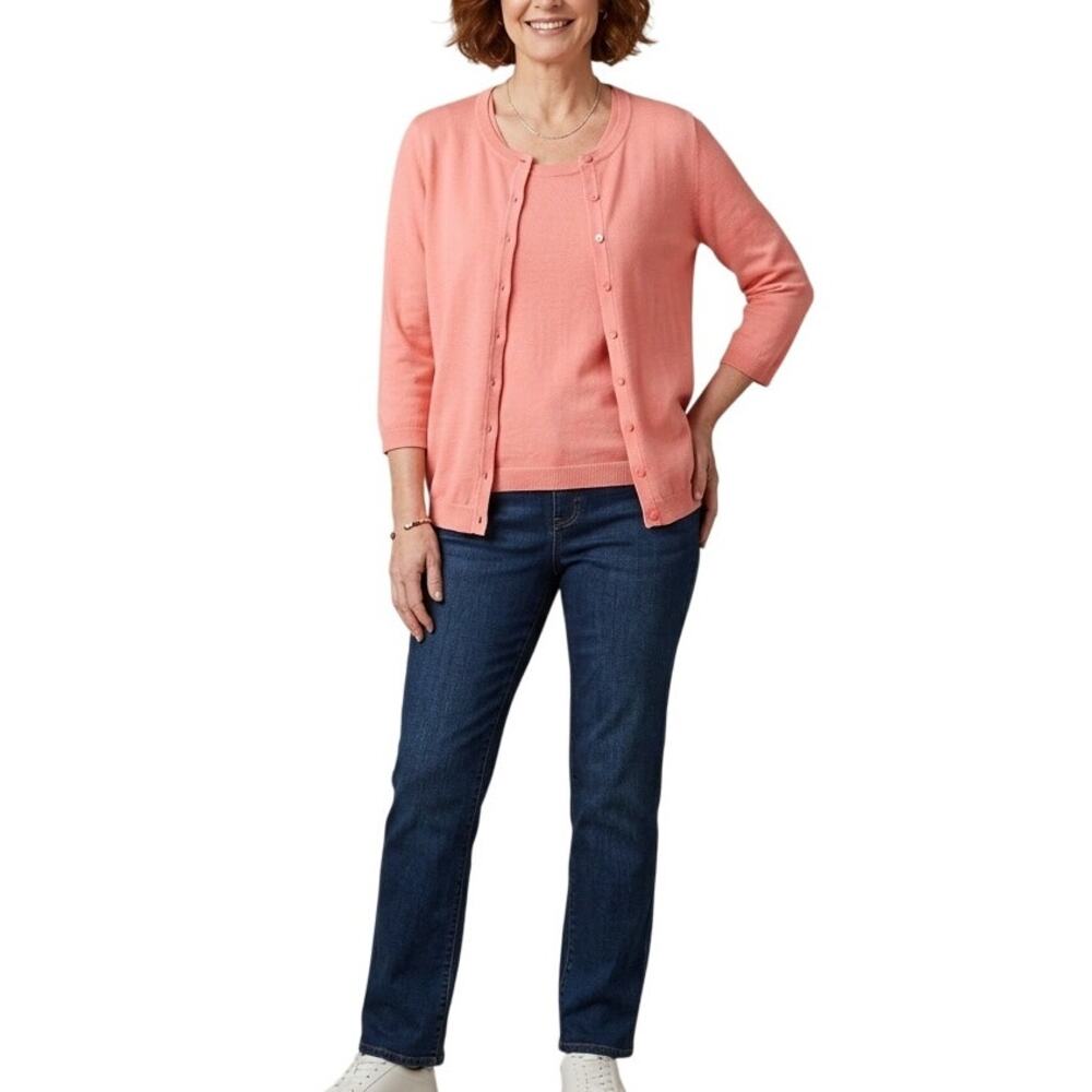 NWOT TALBOTS Women's Cardigan & Shell Twinset Cotton Blend Large Pink Breathable